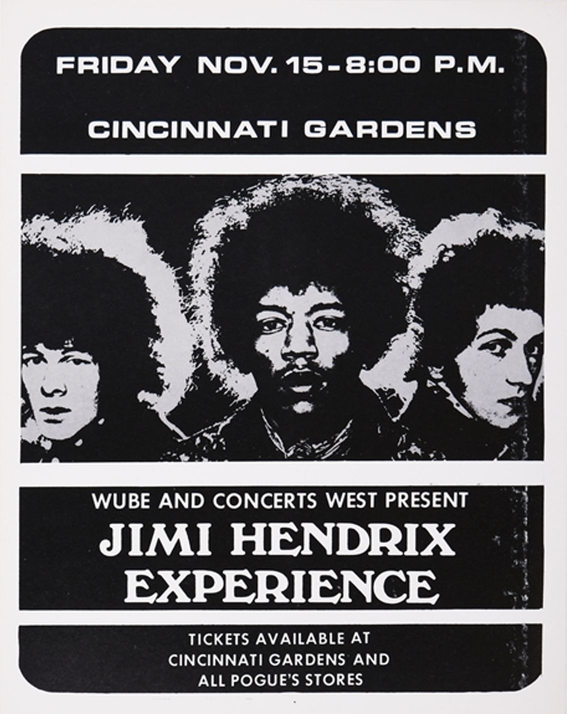 Jimi Hendrix Cincinnati Gardens 1968 Concert Poster