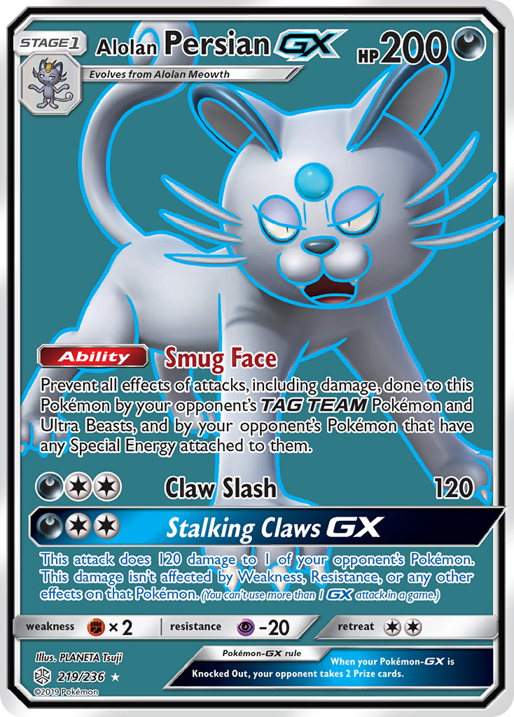 Alolan Persian GX (219/236) - Cosmic Eclipse Pokémon Card