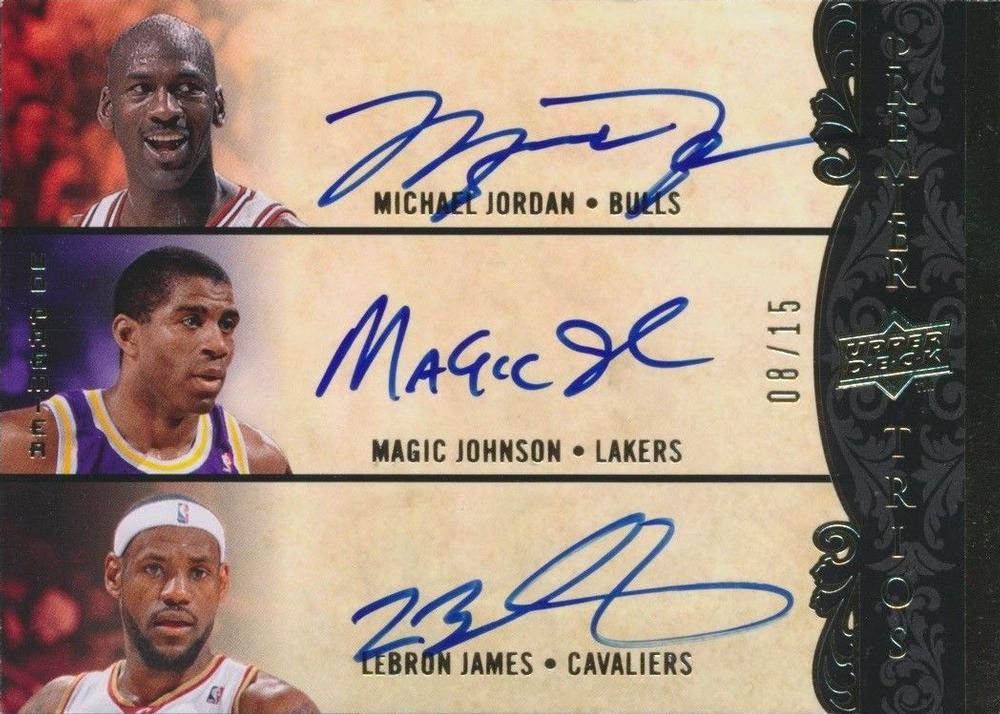 Michael Jordan, Magic Johnson, LeBron James 2008-09 Upper Deck Premier - Trios Autographs #P3-JJJ Sports Card