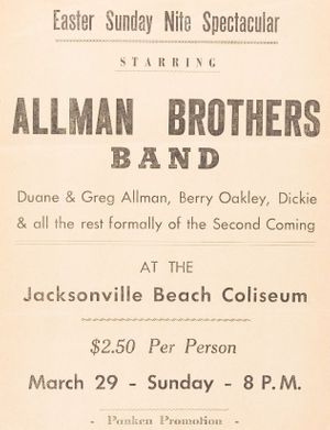 Allman Brothers Band Jacksonville Beach Coliseum Handbill 1970