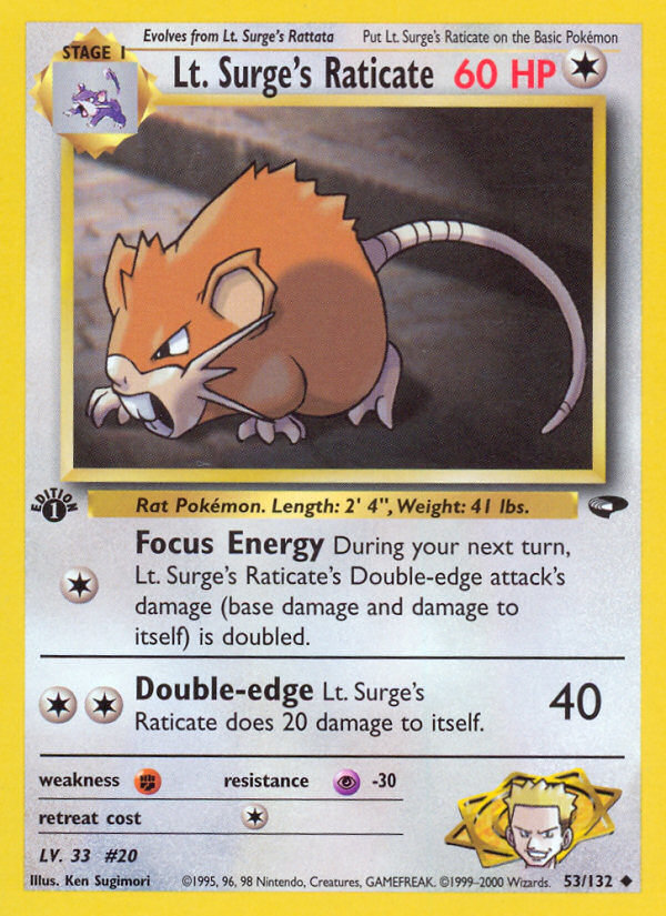 Lt. Surge's Raticate (53/132) - Gym Challenge (1st Edition) Pokémon Card