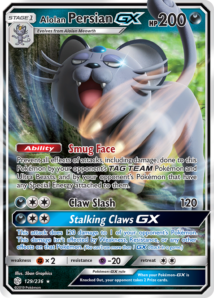 Alolan Persian GX (129/236) - Cosmic Eclipse Pokémon Card