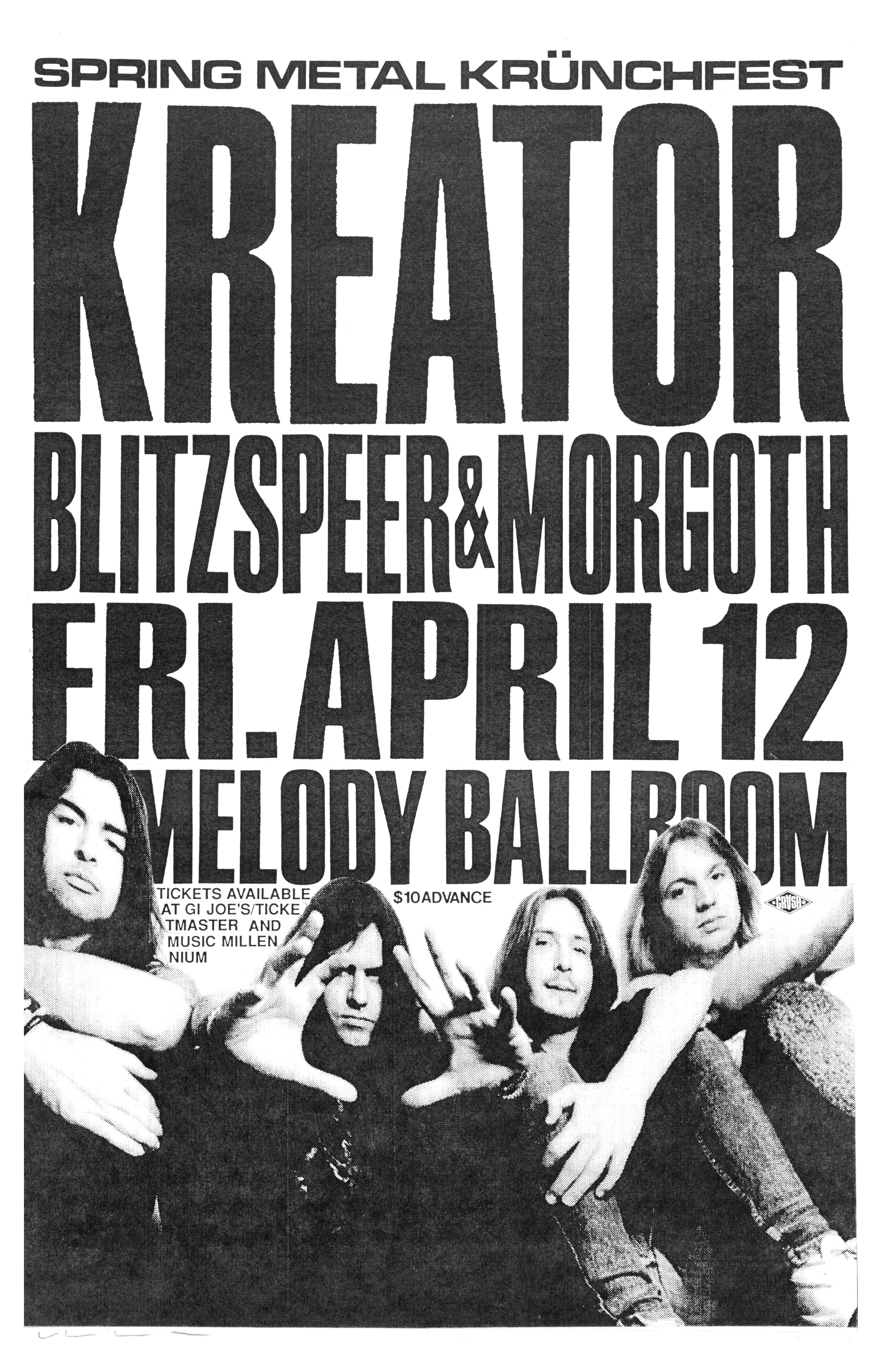 MXP-151.6 Kreator 1991 Melody Ballroom  Apr 12 Concert Poster