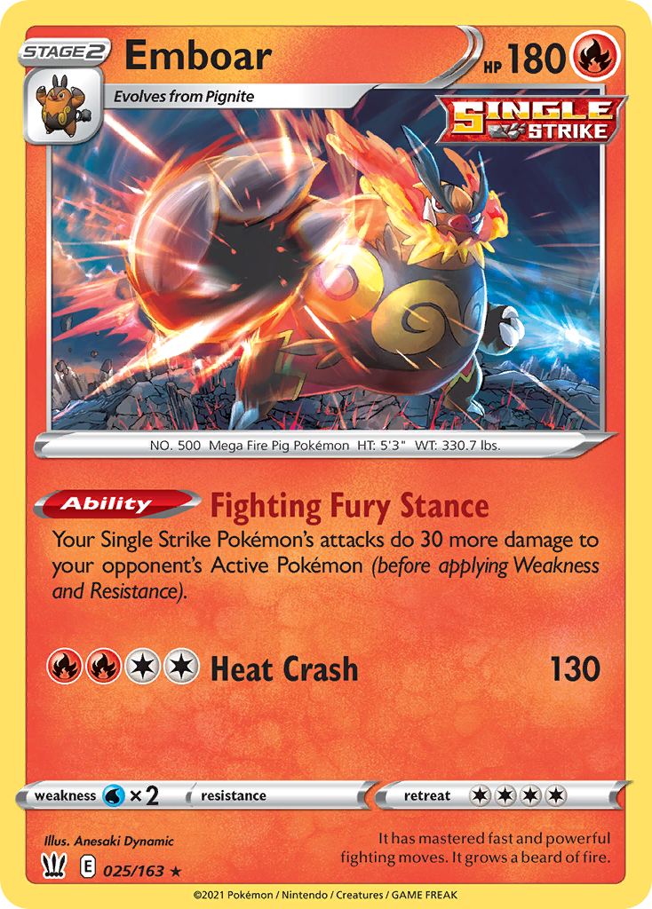 Emboar (25/163) - Battle Styles Pokémon Card