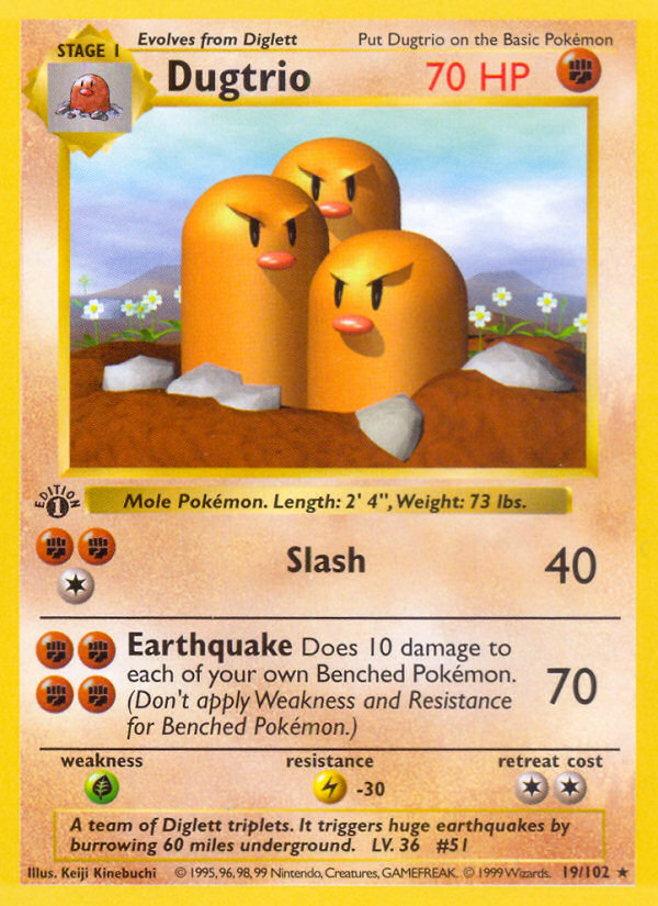 Dugtrio (19/102) - Base (1st Edition) Pokémon Card