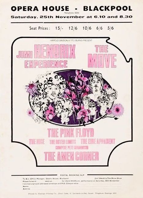 Jimi Hendrix & Pink Floyd Blackpool Opera House Handbill 1967 Concert Poster