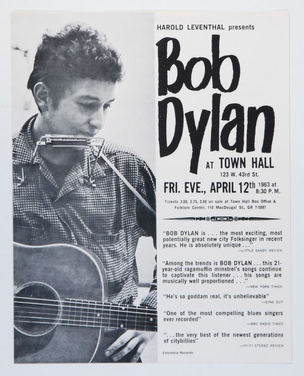 Bob Dylan Town Hall Handbill 1963