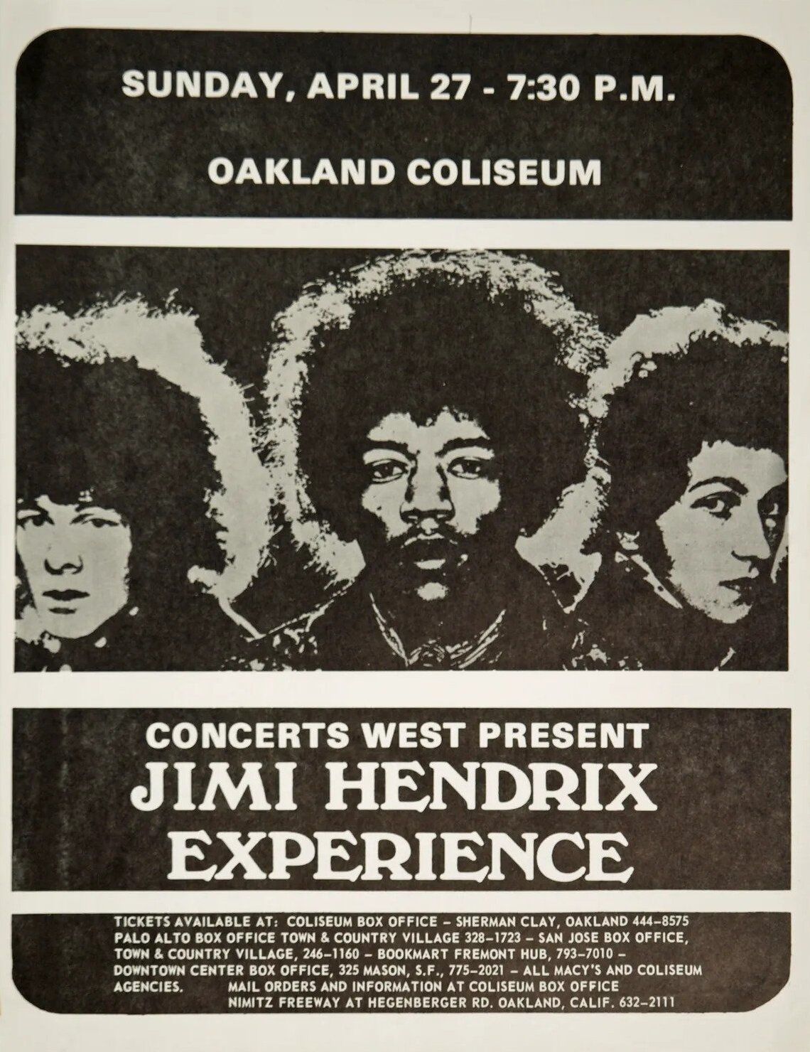 Jimi Hendrix Experience Oakland Coliseum 1969 Concert Poster