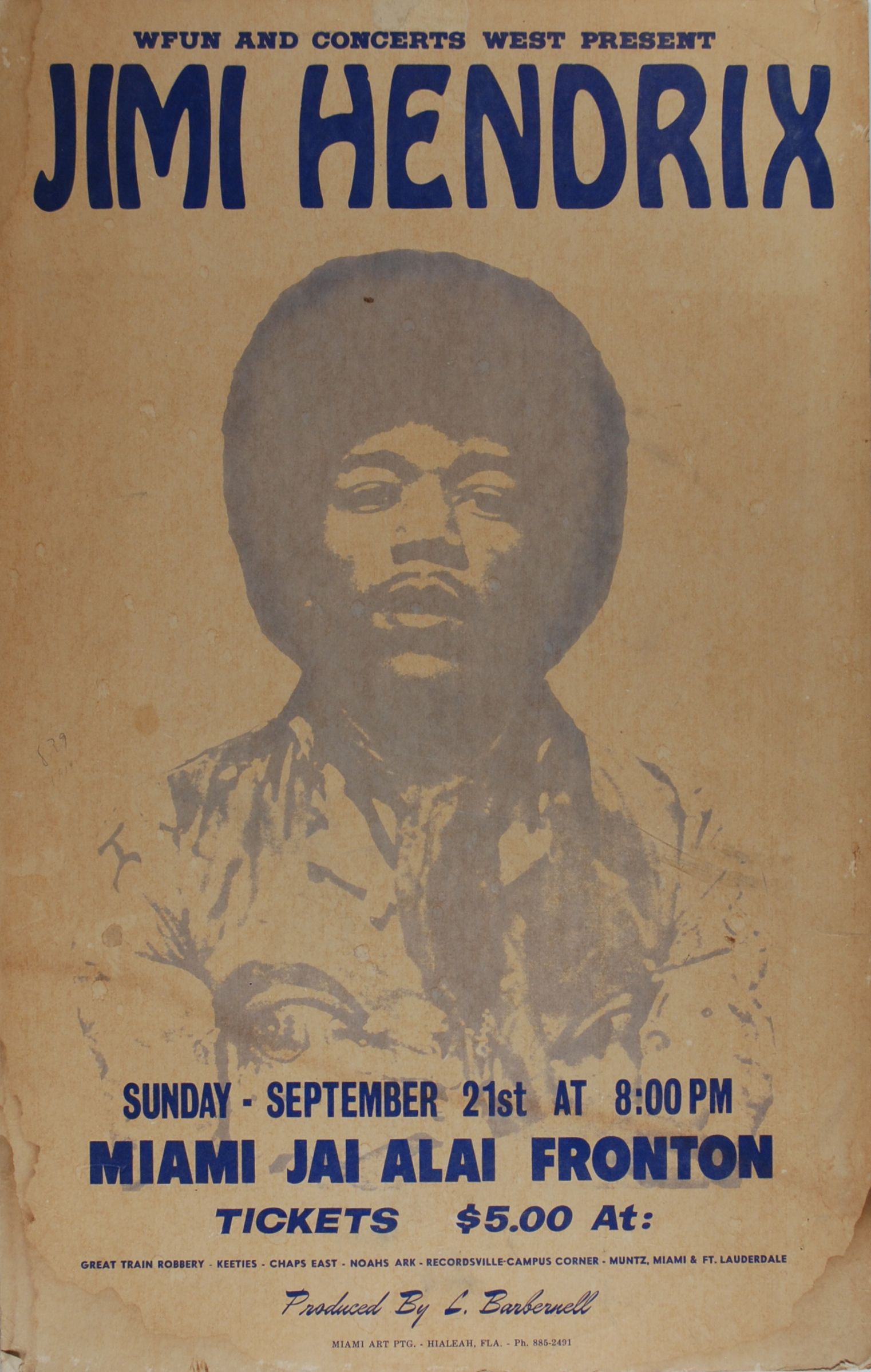 Jimi Hendrix Miami Jai Alai Fronton Concert Poster
