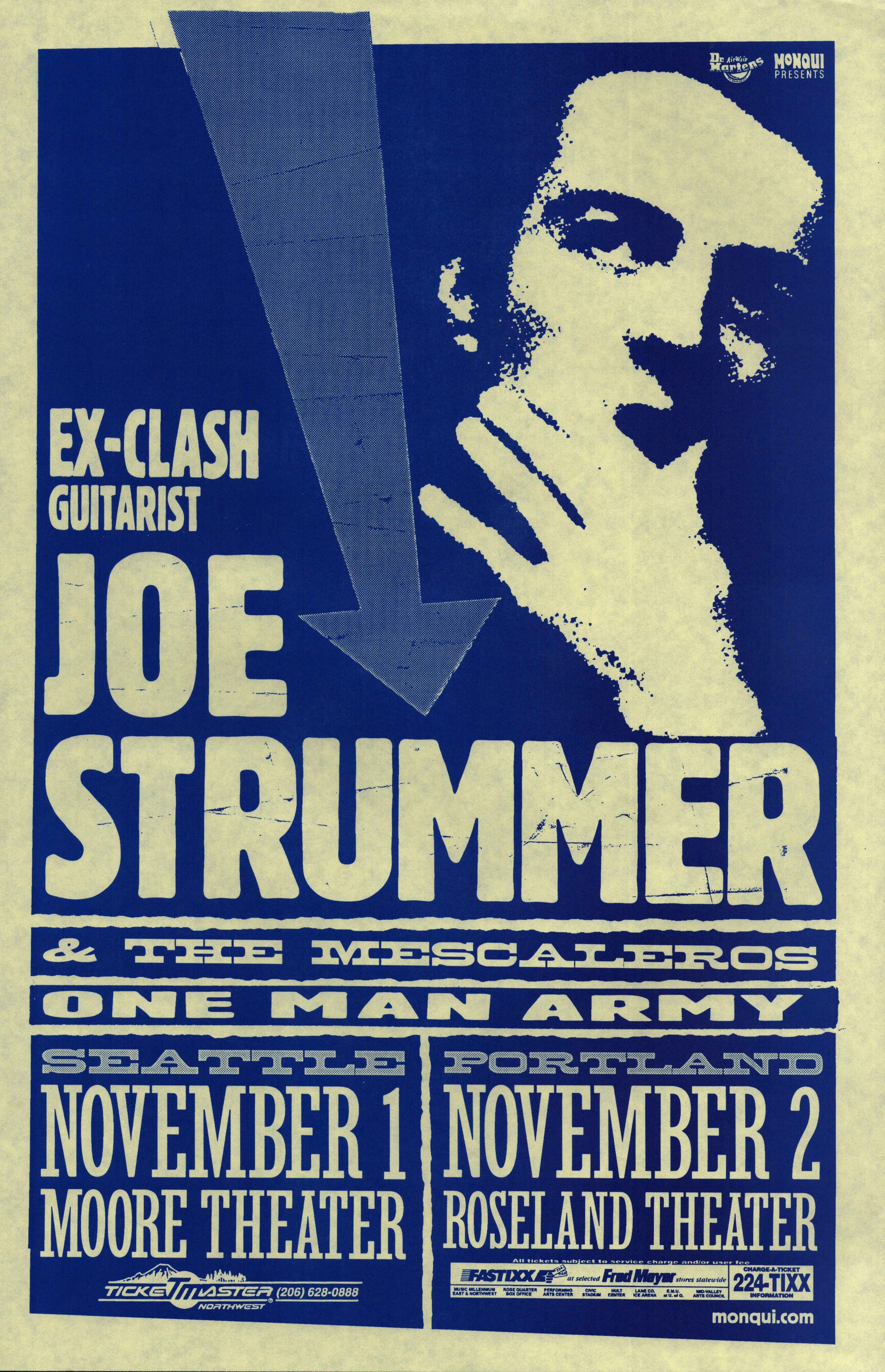 MXP-99.2 Joe Strummer & The Mescaleros Moore Theater & Roseland Theater 1999 Concert Poster