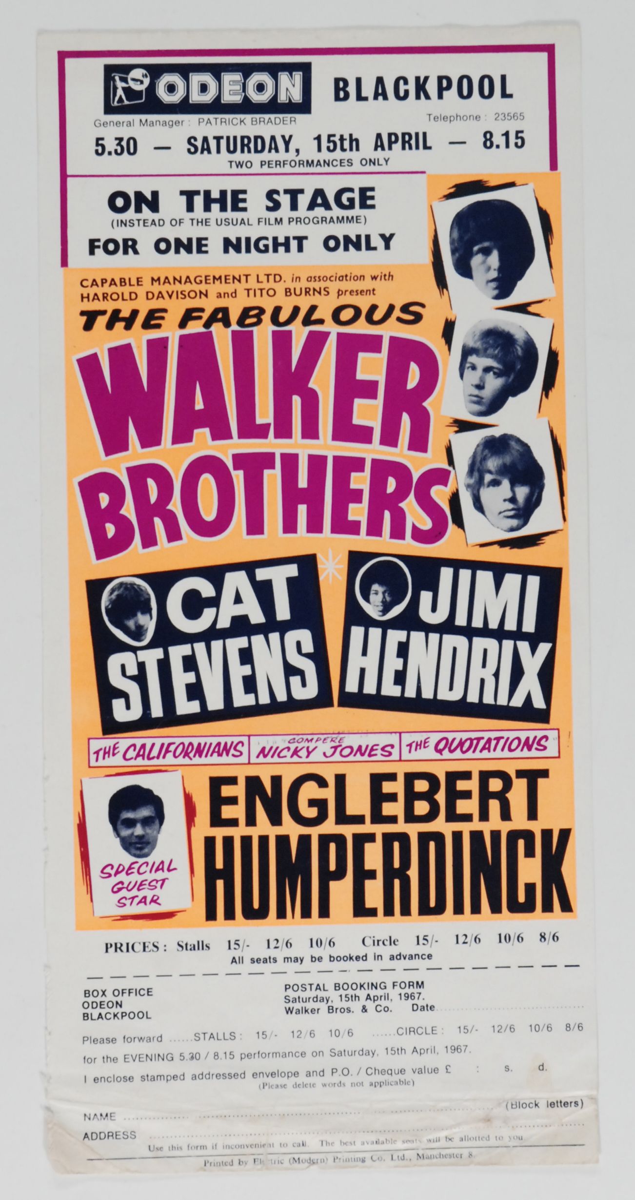 The Walker Brothers ODEON BLACKPOOL THEATRE Concert Poster