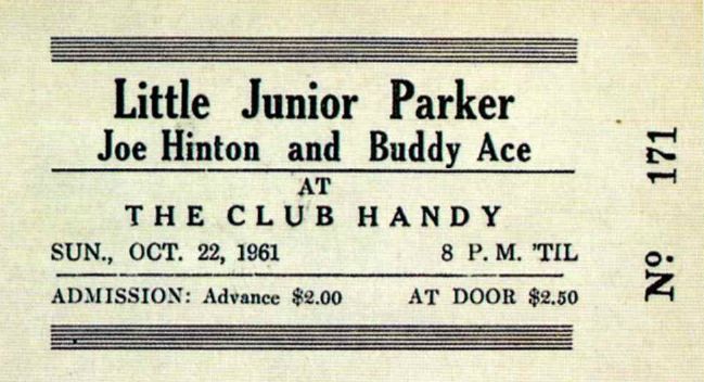 AOR-1.39 Little Junior Parker Club Handy Ticket 1961 Concert Poster