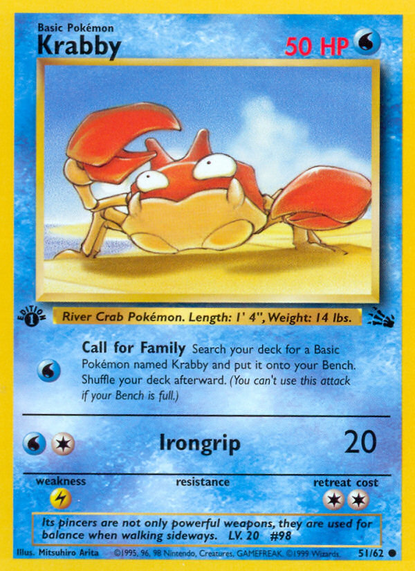 Krabby (51/62) - Fossil (1st Edition) Pokémon Card