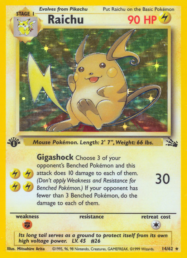 Raichu (14/62) - Fossil (1st Edition) Pokémon Card