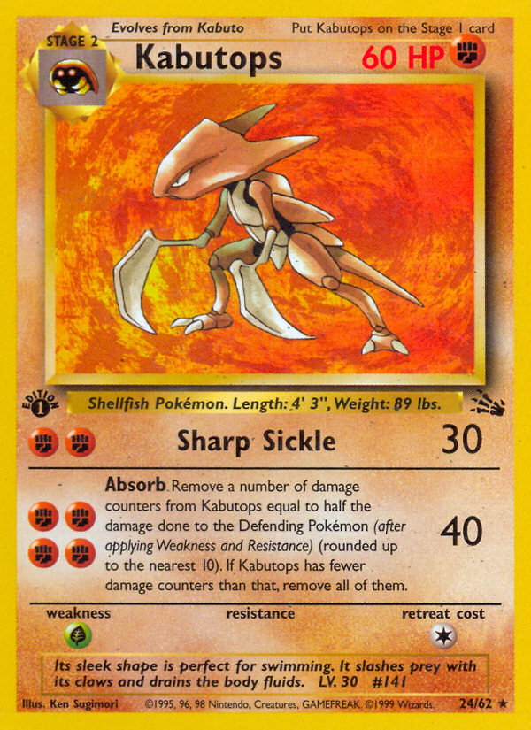 Kabutops (24/62) - Fossil (1st Edition) Pokémon Card