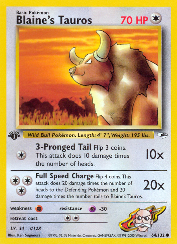 Blaine's Tauros (64/132) - Gym Heroes (1st Edition) Pokémon Card