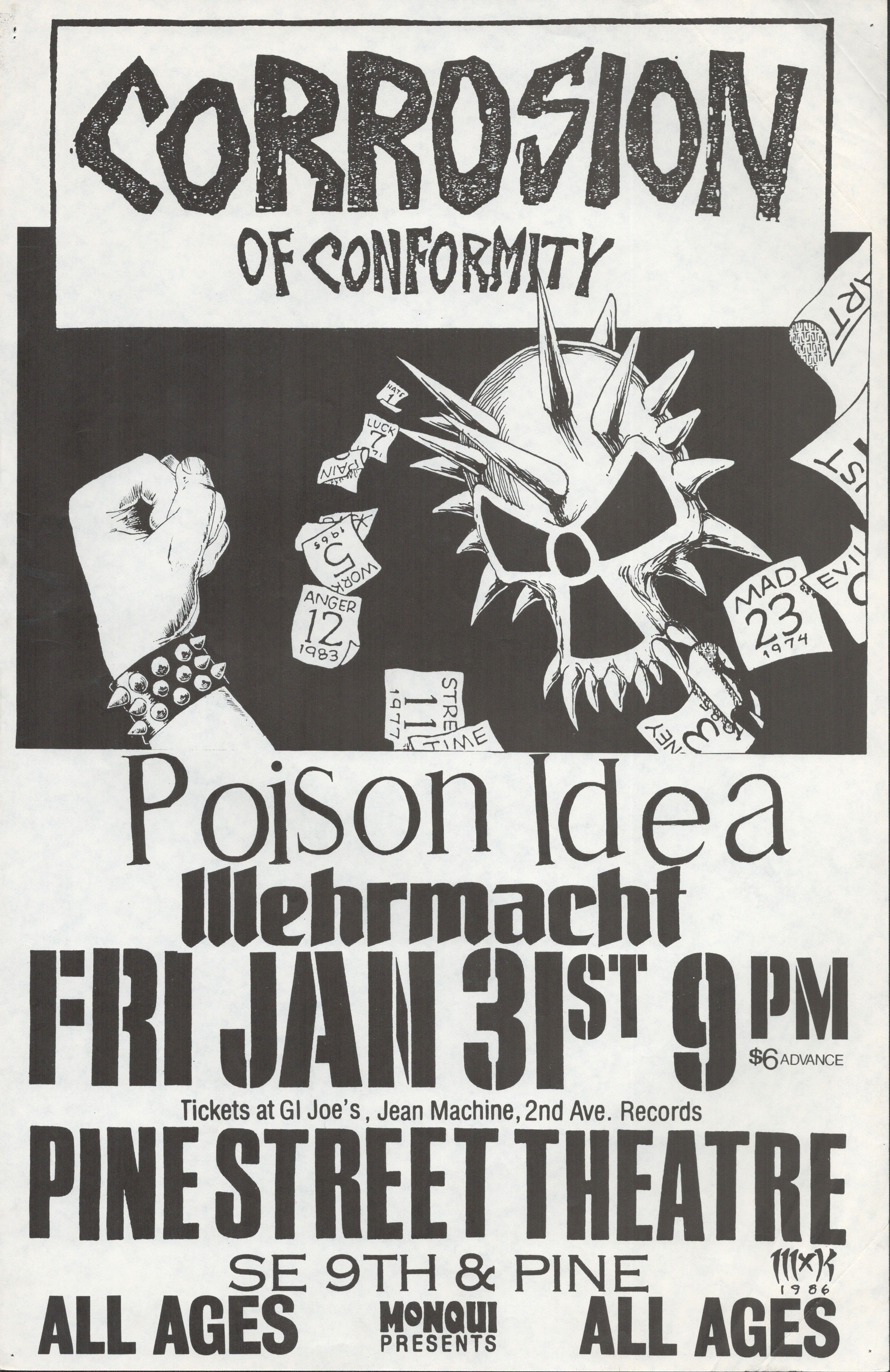 MXP-260.2 Corrosion Of Conformity 1986 Pine Street Theatre  Jan 31 Concert Poster