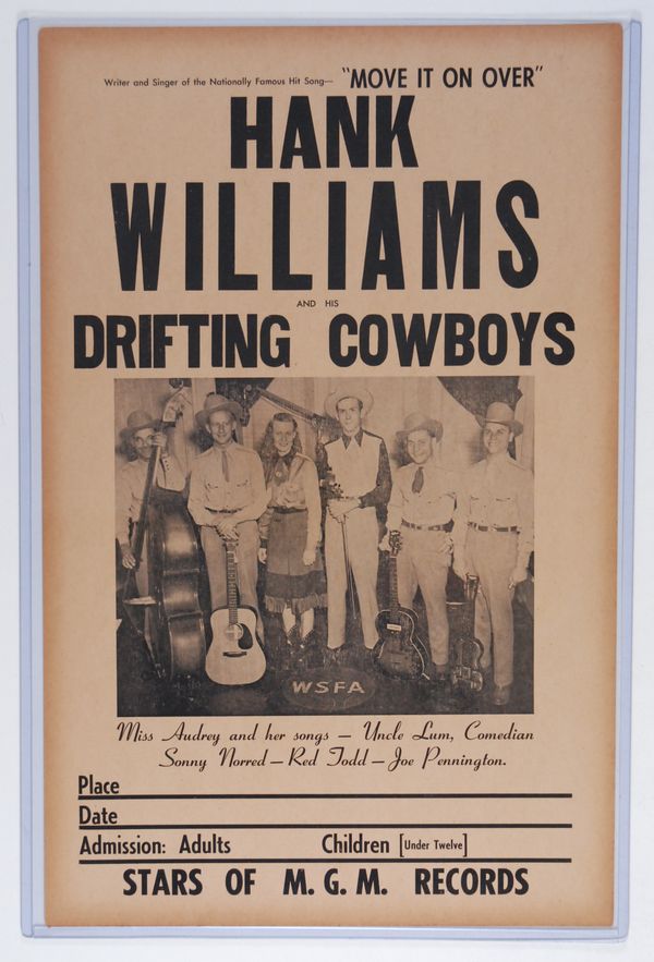Hank Williams and his Drifting Cowboys tour poster 1949
