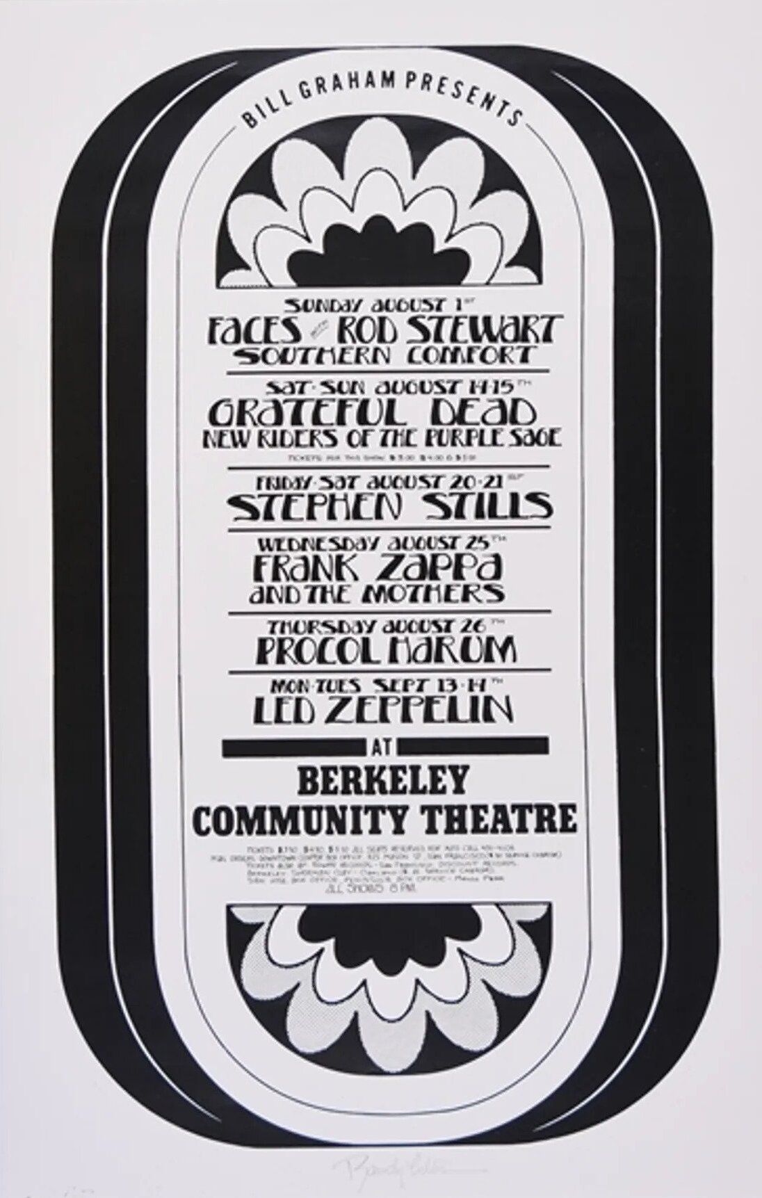 Grateful Dead with Frank Zappa & Led Zeppelin Berekeley Community Theatre 1971 Concert Poster