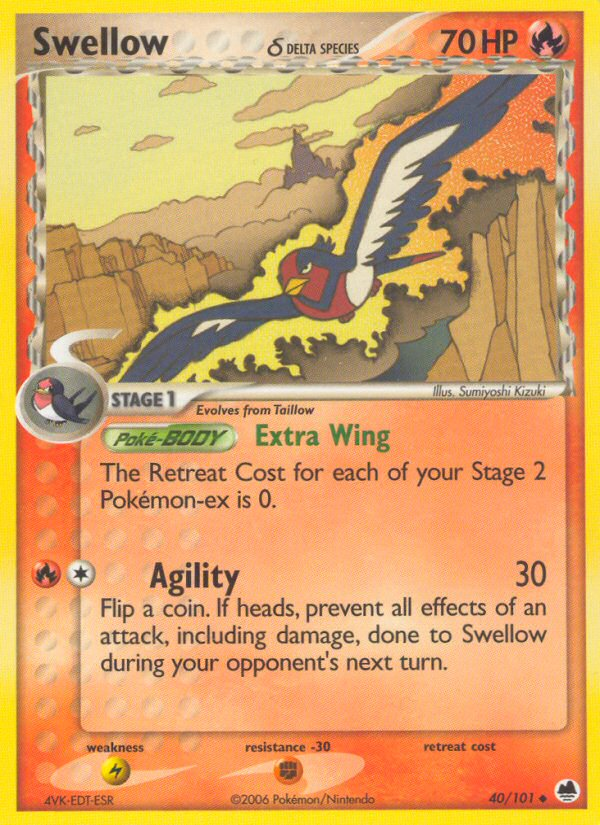 Swellow δ (40/101) - Dragon Frontiers Pokémon Card