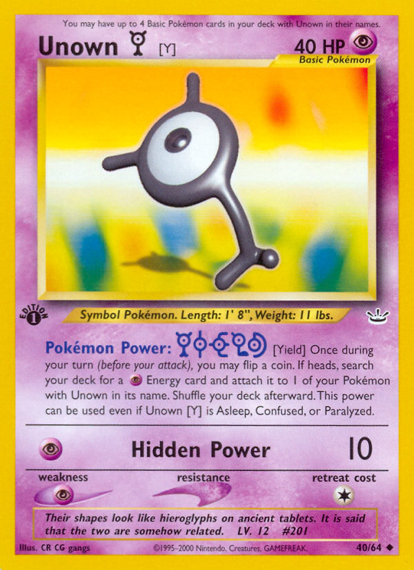 Unown [Y] (40/64) - Neo Revelation Pokémon Card