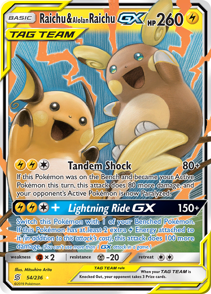 Raichu & Alolan Raichu GX (54/236) - Unified Minds Pokémon Card