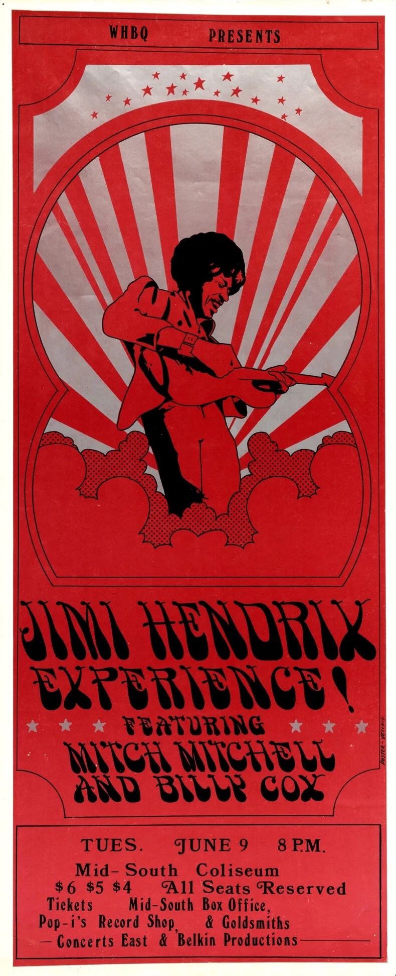 Jimi Hendrix Mid-South Coliseum 1970 Concert Poster