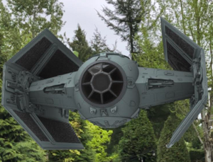 My PHYGITAL Vader Tie-Advanced, Hovering in the Neighbour's Yard!