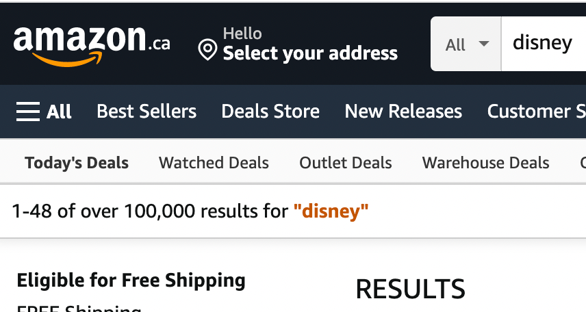 Amazon Canada Results for "Disney"
