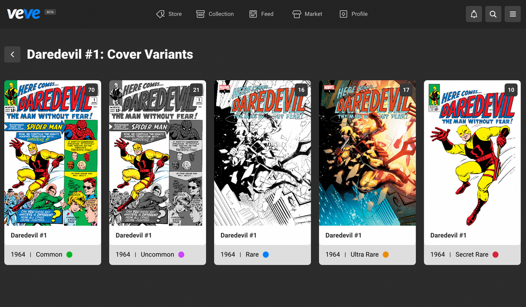 VeVe Daredevil #1 Digital Collectible Variants